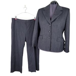 Evan Picone Pant Suit Size 18 Gray Red Striped Flap Pockets Pleated Wide Leg